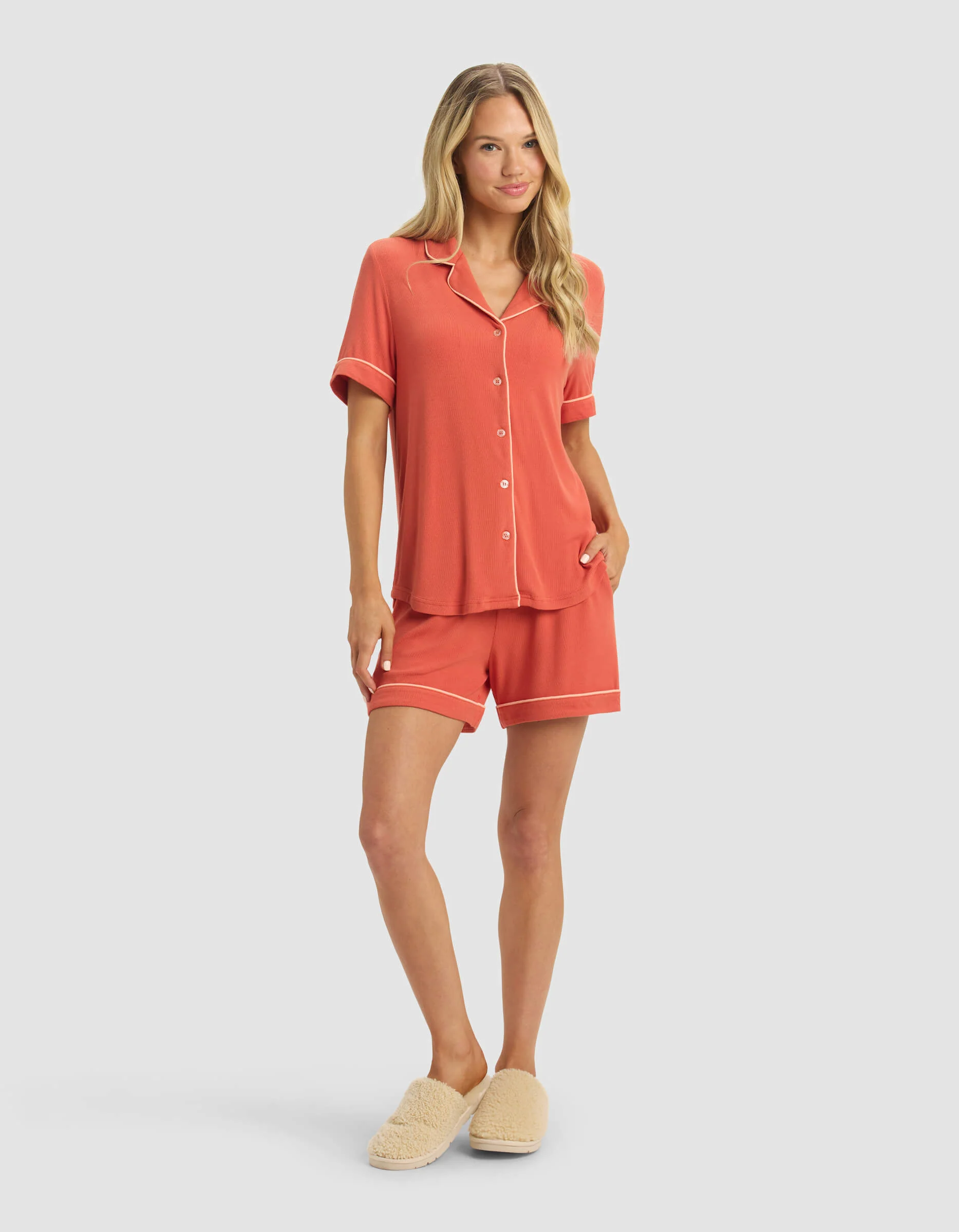 Women's Bamboo Rib-Knit Classic Short Sleeve Pajama Set - Image 3