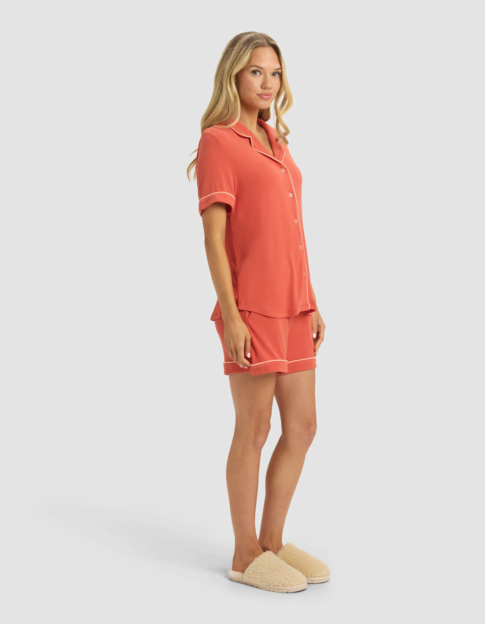 Women's Bamboo Rib-Knit Classic Short Sleeve Pajama Set - Image 4