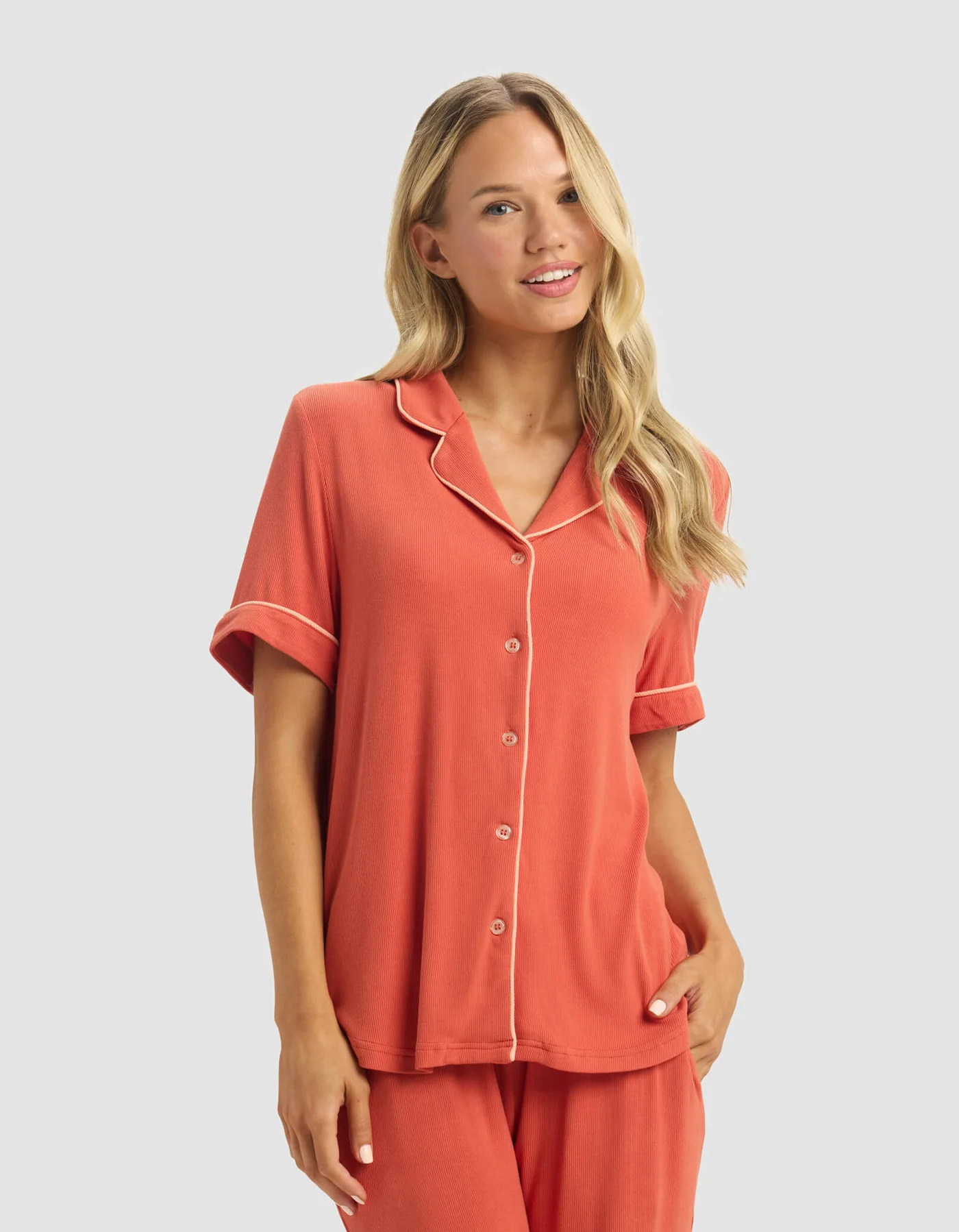 Women's Bamboo Rib-Knit Classic Short Sleeve Pajama Set - Image 6