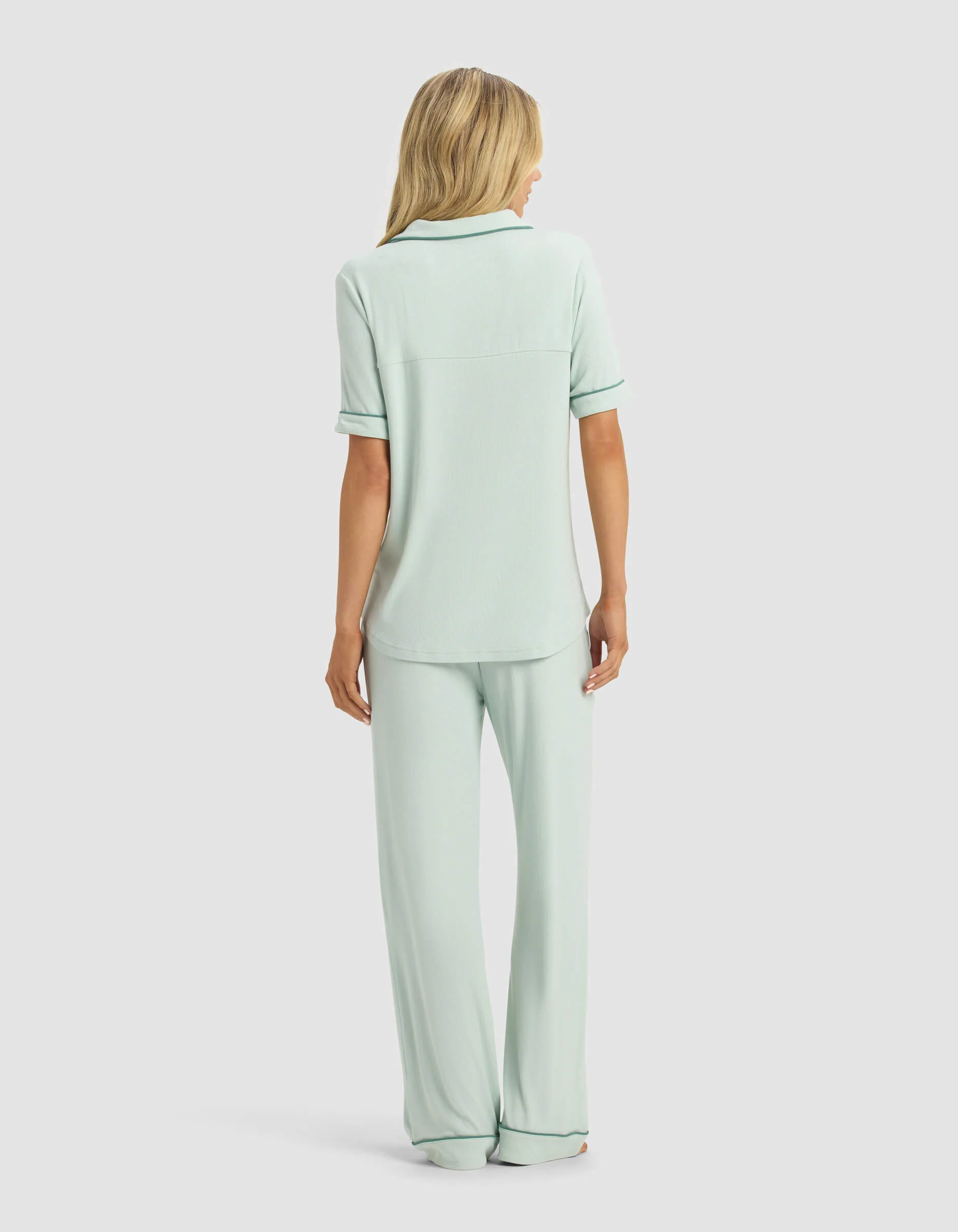 Women's Rib-Knit Classic Short Sleeve & Pant Pajama Set - Image 3