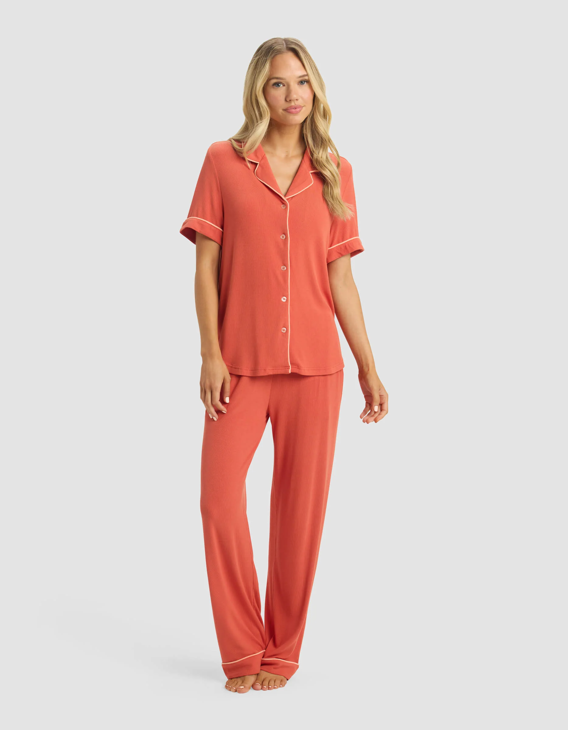 Women's Rib-Knit Classic Short Sleeve & Pant Pajama Set - Image 8