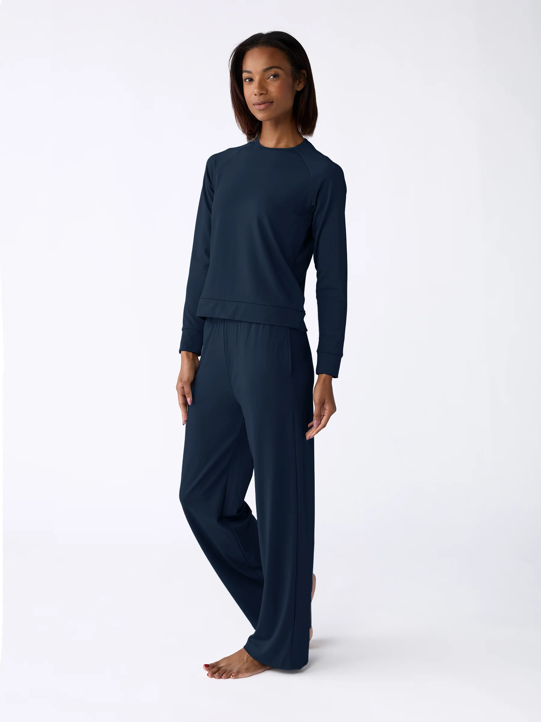 Women's Brushed Bamboo Wide Leg Pull On Pant & Pullover Crew Set - Image 26