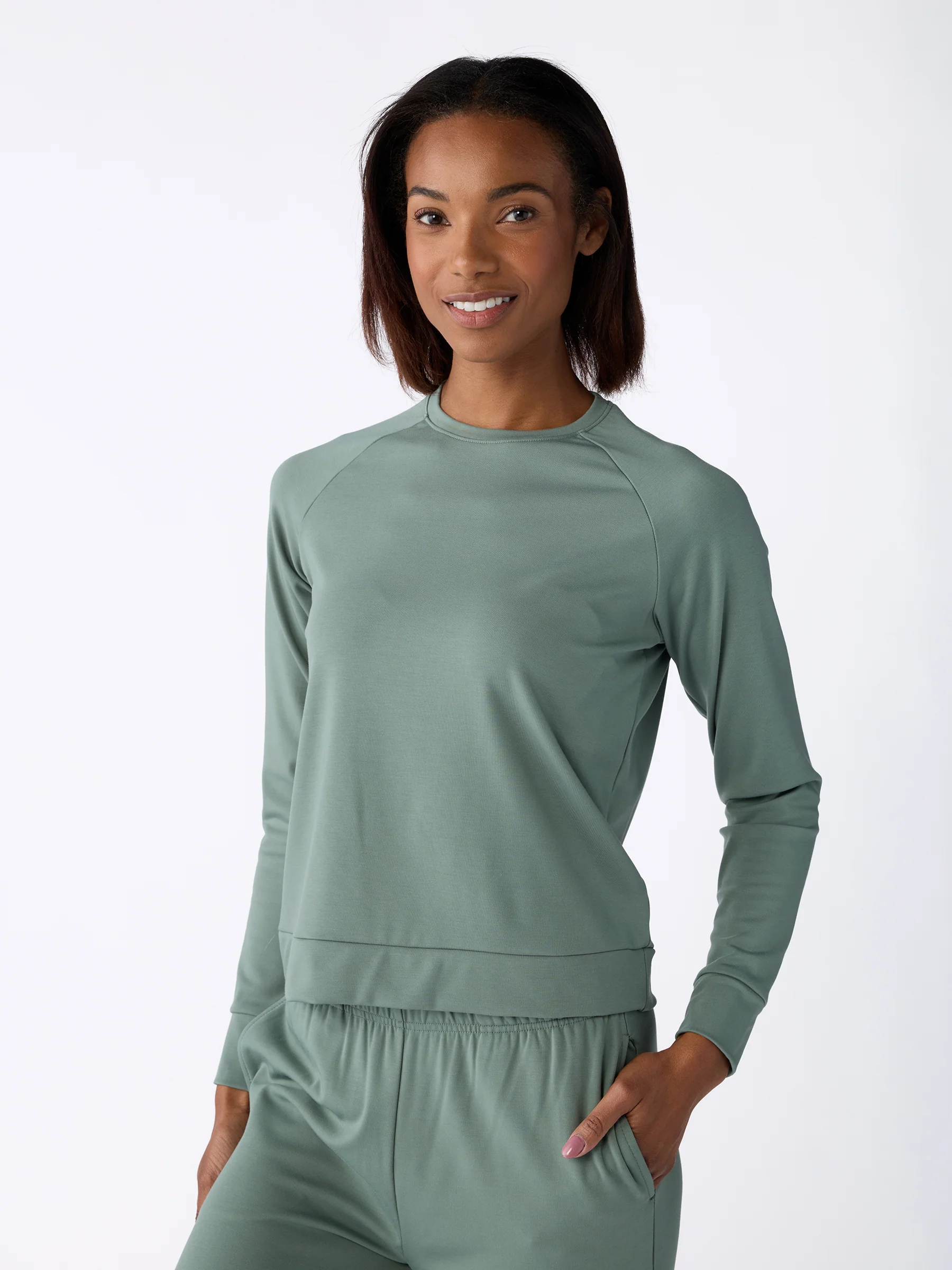 Women's Brushed Bamboo Wide Leg Pull On Pant & Pullover Crew Set - Image 9